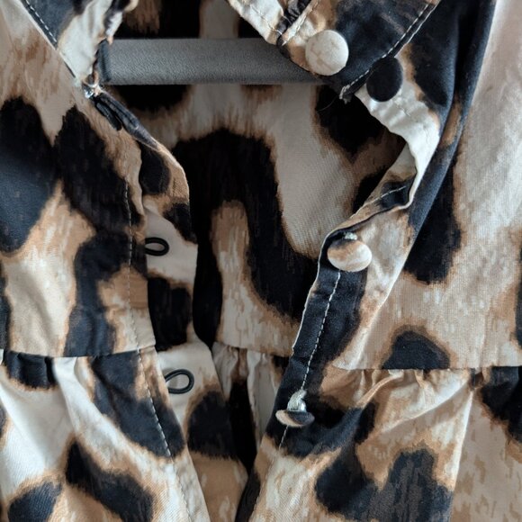 H&M Ruffle Leopard Print Blouse High Collar Oversized Crop Size Small - Picture 15 of 15
